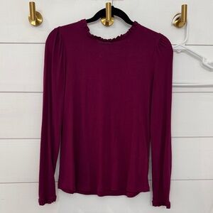 Boden Berry Ruffled Crewneck Long Sleeve Top
